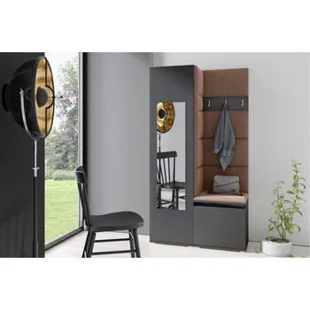 Předsíňová stěna Eka Předsíňová stěna s čalouněnými panely Trinity 13 - Grafit / Hnědá 2307