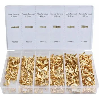 Faston konektory ploché, vel. 2,8/4,8/6,3 mm, neizolované, měď, krimpovací, 600 ks - ASTA