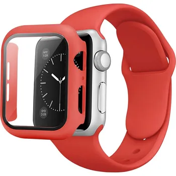 Řemínek na hodinky Řemínek + ochranné pouzdro s tvrzeným sklem pro Apple Watch 45mm Barva: Červená