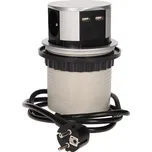 - ORNO zásuvka elektro stolová výsuvná nízká 100mm- 3x zásuvka + 2x USB + kabel stříbrná/ plast