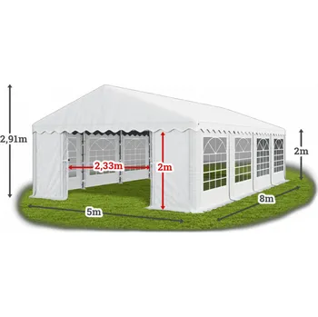 Zahradní stan Párty stan 5x8x2m střecha PE 240g/m2 boky PE 240g/m2 konstrukce LÉTO Šedá Bílá Červená