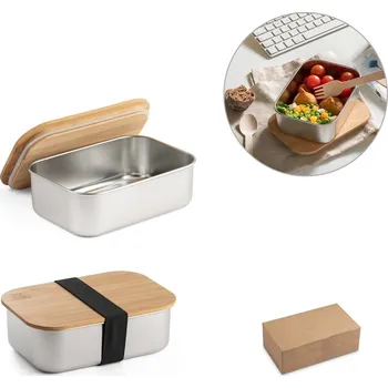 Svačinový box SHINO. Obědová krabička. Obědový box z nerezové oceli s bambusovým víkem 1 bez potisku bez potisku