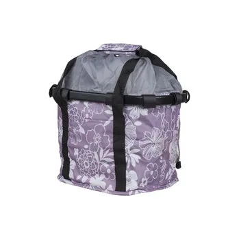 košík na kolo PRO-T koš přední nákupní Clip-On , fialová s květy