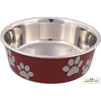 Miska pro psa Trixie Nerezová miska s potiskem vzor tlapky 250ml / 11cm vínová