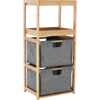 Knihovna Regál KELANA lakovaný bambus, látka šedá