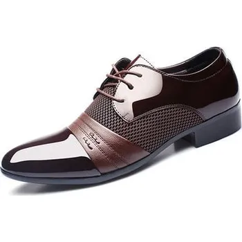 Pánské polobotky Šněrovací a nazouvací pánské polobotky lakované Velikost: 45, Barva (Varianta): Hnědá šněrovací