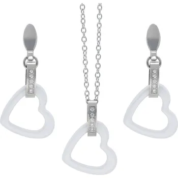 Souprava šperků Doria Set z oceli a keramiky bílé SRDÍČKA K467