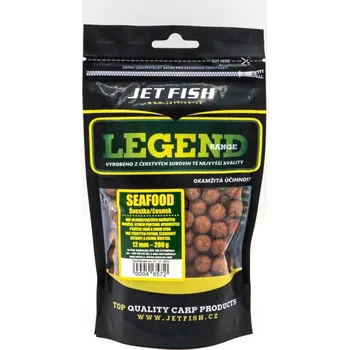 Boilies JetFish Jet Fish Legend Range boilie SEAFOOD ŠVESTKA ČESNEK 12mm 200g