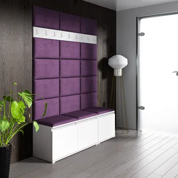 Předsíňová stěna Eka Předsíňová stěna s čalouněnými panely Trinity 6 - Bílá / Fialová 2311