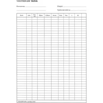 Tiskopis Tiskopis Vyúčtování tržeb v pohostinství