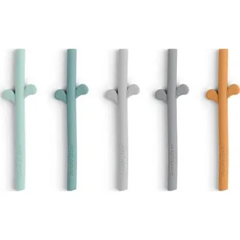 dětská jídelní sada DONE BY DEER silikonové brčko PEEKABOO 5ks Modrá Mix DOPRODEJ!