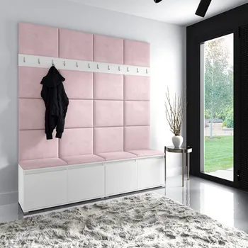 Předsíňová stěna Eka Předsíňová stěna s čalouněnými panely Trinity 4 - Bílá / Světlá růžová 2319