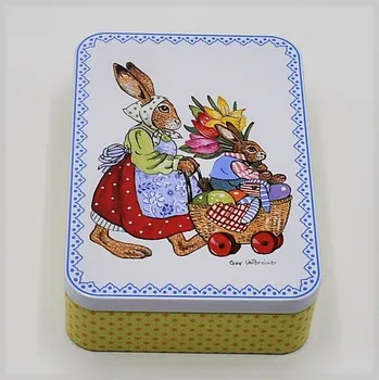 Velikonoční dekorace Plechová dóza s aroma víčkem Zajíčci 14,2 x 10,1 cm (Velikonoční dkorace, velikonoce, zajíčci)