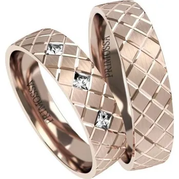 Prsten Primossa Matné snubní prsteny s křížovým reliéfem Primossa, růžové zlato - vzor č. 1174 Dámský prsten: 55 mm, Pánský prsten: 55mm
