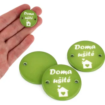 Knoflík Knoflík - cedulka - doma ušité - zelená - 25,4mm