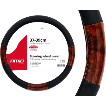 Potah na volant AMIO Potah volantu dřevo dekor UNI 37-39cm - černý