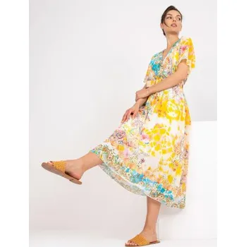 Dámské šaty Dámské šaty s potisky a výstřihem midi CALLIE žluté