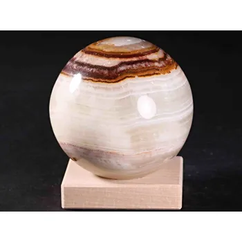 Drahý kámen Magieprirody.cz Koule Aragonit 1.288 kg - 10 cm + dřevěný podstavec #20