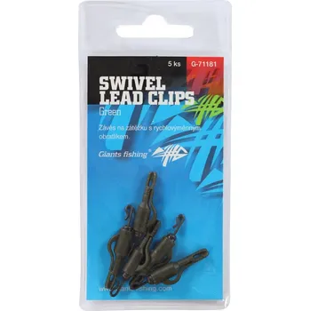 5ks - Závěs na Boční Olovo Giants Fishing Swivel Lead Clips Green