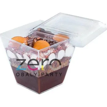 Jednorázové nádobí Pohárek (kelímek) na dezert KRYSTAL + víčko 0,2 l (hranatý) - transp.