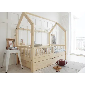 Dětská postel Luletto Domečková postel Pioli Plus 100x200 cm, Bílá, bez komínu, s úložným prostorem, výřez