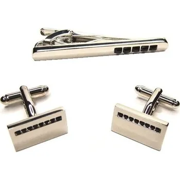 Manžetový knoflíček Pánský set manžetové knoflíčky a kravatová spona Classic Stříbrná
