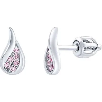 Náušnice Stříbrné náušnice kapky pecky Emilie s růžovými Brilliance Zirconia SILVEGOB70540SBDP
