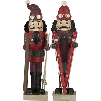 Vánoční dekorace 2ks Vánoční dekorativní soška Louskáčka s lyžemi - 6*5*17 cm