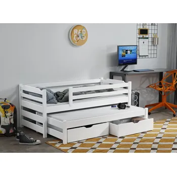 Nábytek MebloBed Rozkládací postel Martin II s úložným prostorem 80x200 cm (Š 87 cm, D 208 cm, V 77 cm), Přírodní borovice, Přírodní borovice, 2 ks matrace (1 ks hlavní + 1 ks přistýlka), se zábrankou
