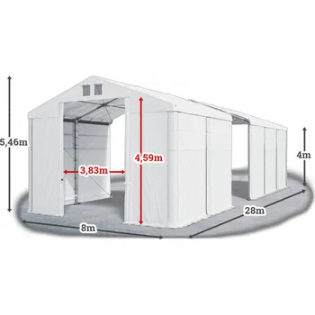 Zahradní stan Skladový stan 8x28x4m střecha PVC 560g/m2 boky PVC 500g/m2 konstrukce ZIMA PLUS Bílá Bílá Bílá