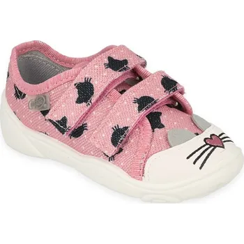 Dívčí tenisky Tenisky plátěnky kecky Befado 907P150 růžové blýskavé, kočičky, suchý zip velikost: 26