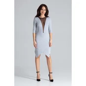 Dámské šaty Šedé šaty s výstřihem ze síťoviny L012 Velikost: S