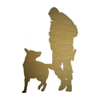 Samolepící dekorace SAMOLEPKA Psovod 003 levá (64 - škrábaný kov zlatý) NA AUTO, NÁLEPKA, FÓLIE, POLEP, TUNING, VLASTNÍ TEXT, TISK, AUTOSAMOLEPKY.cz, POLEPY, OBRÁZEK, LOGO, SAMOLEPKY