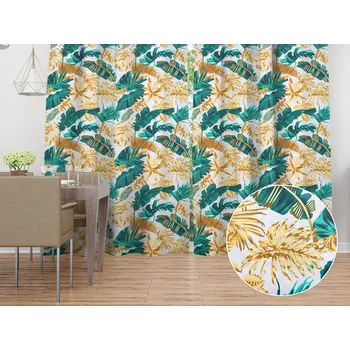 ubrus Bavlněný závěs Sandra SA-245 Zelené a zlaté tropické listy 150x140 cm