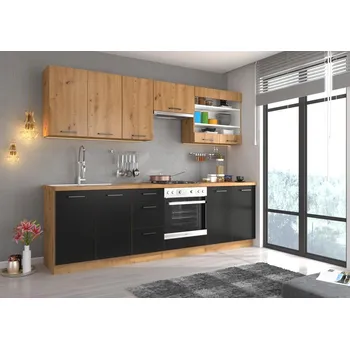 Kuchyňská linka Kuchyňská linka MODENA dub artisan / černý mat, Sestava E, 260 cm