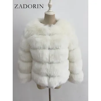 Dámská parka Dámský kožich zimní bunda chlupatý s 3/4 rukávy Barva: Bílá, Velikost: XL