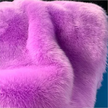 Dámský kožich Crop kožich s kapucí krátká kožešinová bunda Barva: Fialová, Velikost: XL