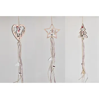 Vánoční dekorace Dřevěná závěsná dekorace balení 3 ks -srdce, hvězda, stromeček, 52 cm