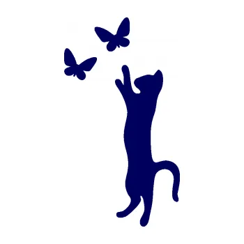 Samolepící dekorace SAMOLEPKA Kočka 025 levá s motýlky (23 - tmavě modrá) NA AUTO, NÁLEPKA, FÓLIE, POLEP, TUNING, VLASTNÍ TEXT, TISK, AUTOSAMOLEPKY.cz, POLEPY, OBRÁZEK, LOGO, SAMOLEPKY