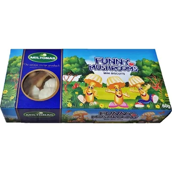 Sušenky mini HOUBIČKY 60 g BÍLÁ POLEVA (sušenky ve tvaru hříbků s hlavičkou z bílé polevy)