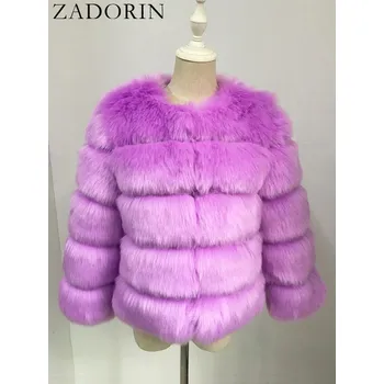 Dámská parka Dámský kožich zimní bunda chlupatý s 3/4 rukávy Barva: Fialová, Velikost: M