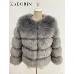 Dámský kožich zimní bunda chlupatý s 3/4 rukávy Barva: Šedá, Velikost: S