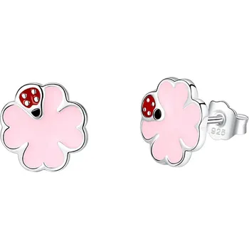 Náušnice NUBIS® Dětské stříbrné náušnice čtyřlístky s beruškami - DN-0039