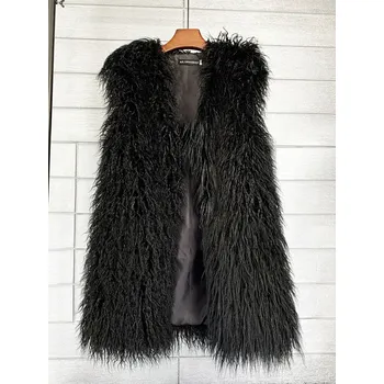 Dámská vesta A.Zado.Rin Chlupatá vesta fluffy kožich pro dámy Černá M