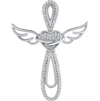 Přívěsek Stříbrný přívěsek křížek s andělskými křídly Azael s Brilliance Zirconia MW13888P