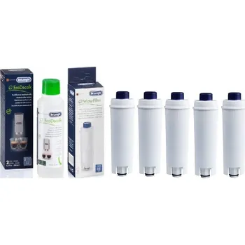 Příslušenství pro přípravu kávy Sada 5x filtr DLS C002 + EcoDecalk odvápňovač DLSC202 200ml DeLonghi