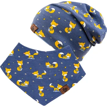 Kojenecká souprava modrý set čepička + šátek na krk