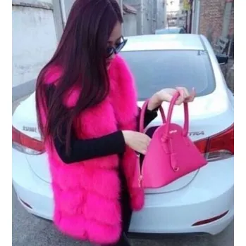 Dámská vesta Dámský kožich - vesta prošívaný umělá kožešina Barva: Fuchsiová, Velikost: XL