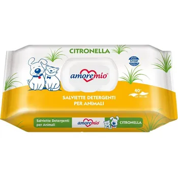 Péče o psí chrup AMOREMIO vlhčené čistící ubrousky, aroma citronová tráva, 40 ks