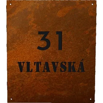 Domovní cedule Cortenové domovní číslo tabulka 12c - s černým podkladem Velikost: 35 x 30 cm